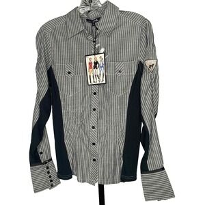 Goode Rider Size small Women's long sleeve Shirt Navy striped Equestrian cowgirl